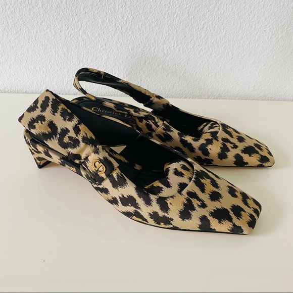 Christian Dior Mizza Slingback Pump Heels Shiny Leopard - Picture 4 of 7